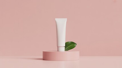 cosmetic cream and green leaf