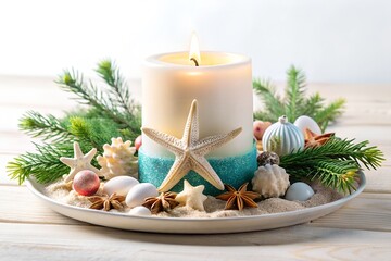 Coastal Christmas Candle Centerpiece: Beach-Themed Holiday Decor