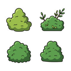 Set of Four Cartoon Green Bushes with Different Shapes and Styles