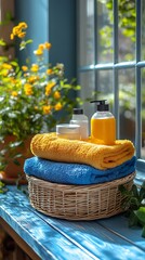 Sunlight brightens towels serene bath scene illustration