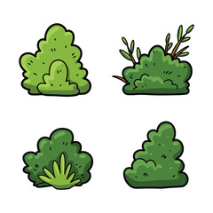 Cartoon Green Bush Set with Different Shapes and Styles Illustration