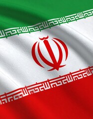 Iranian flag waving in the wind.  Close-up view