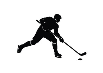 Obraz premium Silhouette of Ice Hockey Player in Action Skating Pose – Vector Illustration