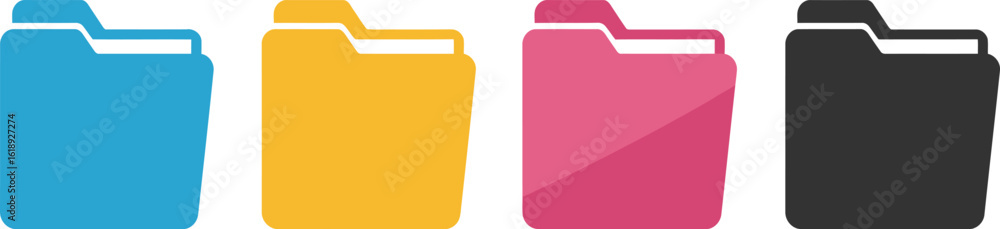 Poster colorful folder icons in a row on transparent background