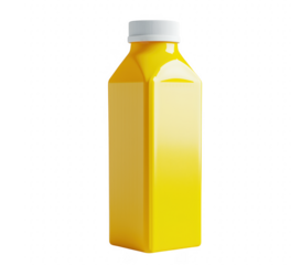 Isolated 3d render of a yellow juice bottle with a white cap against a transparent background