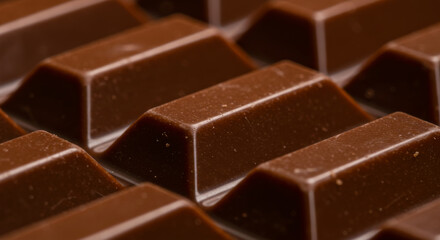 Extreme close-up of a chocolate bar surface, showing the detailed texture of melted ridges and glossy sheen. The cinematic lighting highlights subtle imperfections, giving a rich and tempting visual a