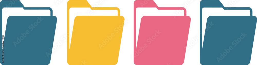 Poster colorful file folder icons in a row on transparent background
