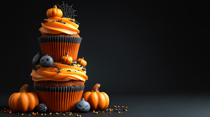 Halloween Cupcake Stack with Pumpkins and Ghost Decor