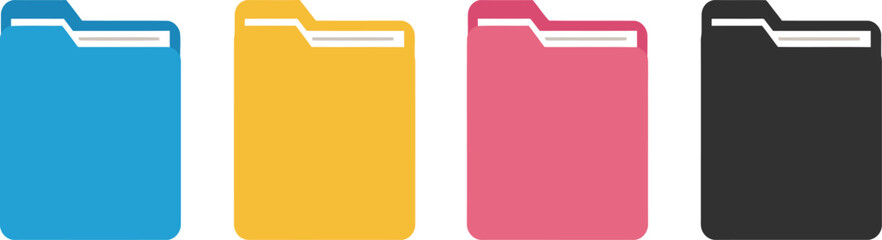 Colorful Folder Icons in a Row Vector Illustration on transparent background