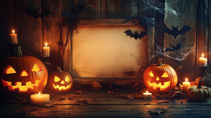Halloween Frame with Pumpkins and Candlelight Setting