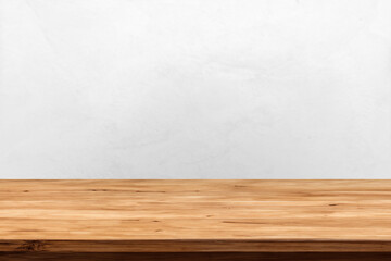Empty wooden table top and color dark or gray wall background for showing products and advertisers....
