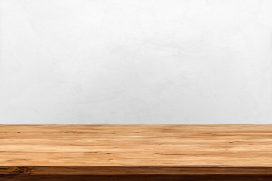 Empty wooden table top and color dark or gray wall background for showing products and advertisers. Template mock up for display of product. product promotion in the wall. for display or montage.
