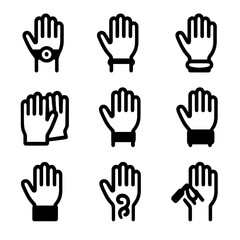 Obraz premium High Five Accessories Icons. Solid, filled icon set of high five accessories: wristwatch, bracelet, ring, gloves, arm band,