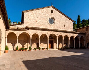 Italian church courtyard under sunny sky