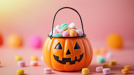Halloween Pumpkin Bucket Filled with Pastel Candies