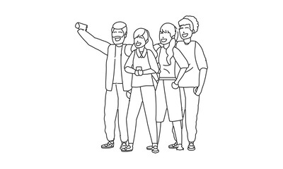 Group of Friends Celebrating with selfie