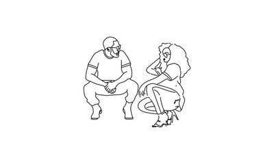 Line Art of Two People in Conversation