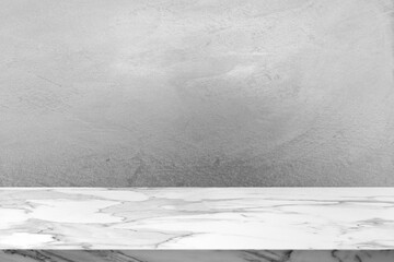 Marble countertop with light concrete wall background, ideal for product display, mockup,...
