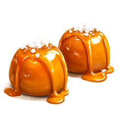 Two delicious salted caramel candies gleaming with rich toffee glaze