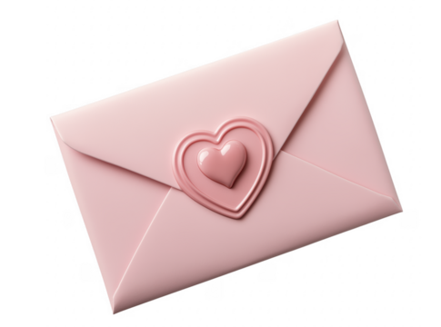 Pastel pink envelope with heart seal illustrating love and sentimental affection concept transparent background