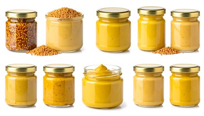 Jars of mustard, various formats