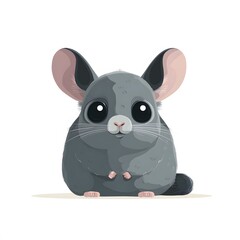 A cartoon chinchilla with big eyes and ears sitting on a white surface looking directly forward