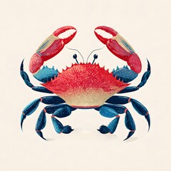 Illustration of a colorful crab with red body and blue legs on a white background art design