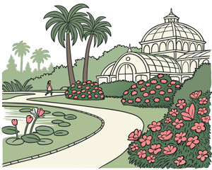 Botanical Garden Scene | Serene Botanical Park Vector