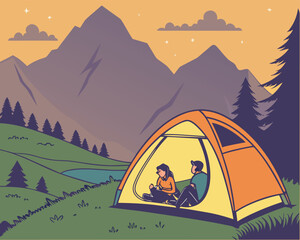 Camping Tent Near Mountains | Alpine Tent Camping Scene