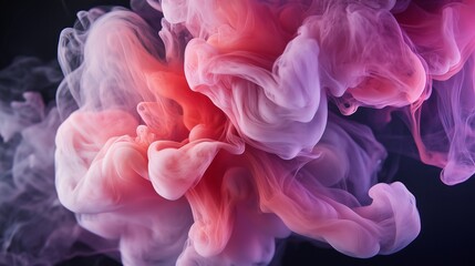 Fototapeta premium Colorful swirling smoke creates a mesmerizing abstract artwork in shades of pink and purple against a dark background