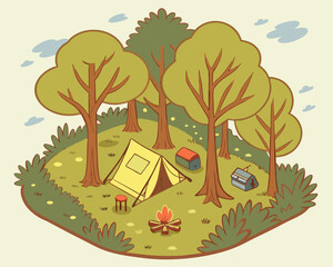 Isometric Forest Camping Scene | 3D Isometric Camping in Forest