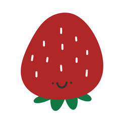 strawberry with green leaves.  vector illustration of a fruit. vector illustration of a strawberry. red strawberry. funny fruit. cute charactor fruit. charactor of fruit. strawberry.