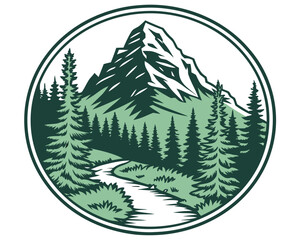 Mountain and Forest Badge Design | Rustic Mountain Logo Design