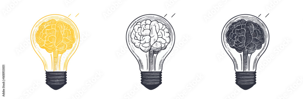 Poster a symbol combining a brain and a lightbulb represents the fusion of human intellect, creativity, and