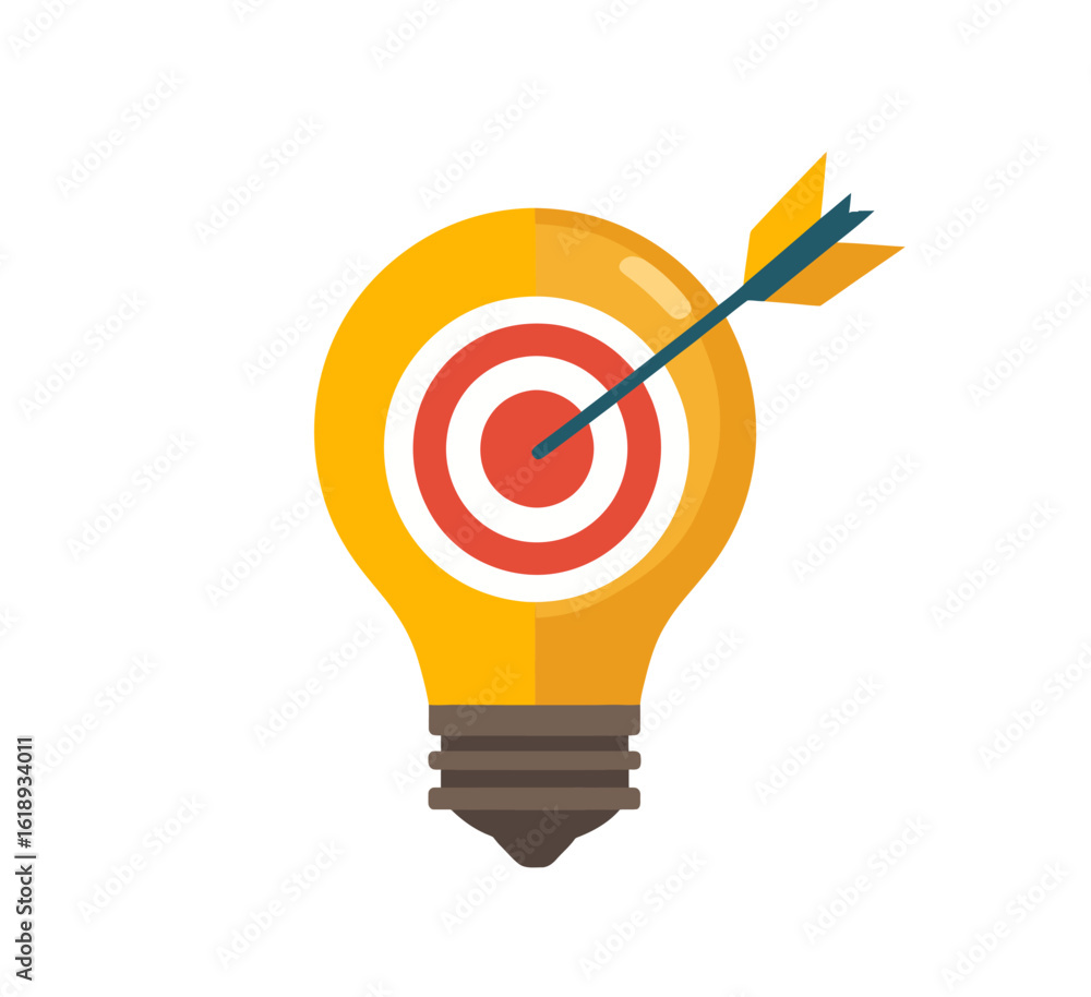 Poster the target idea is represented by a flat modern icon, symbolizing a creative solution for a startup 