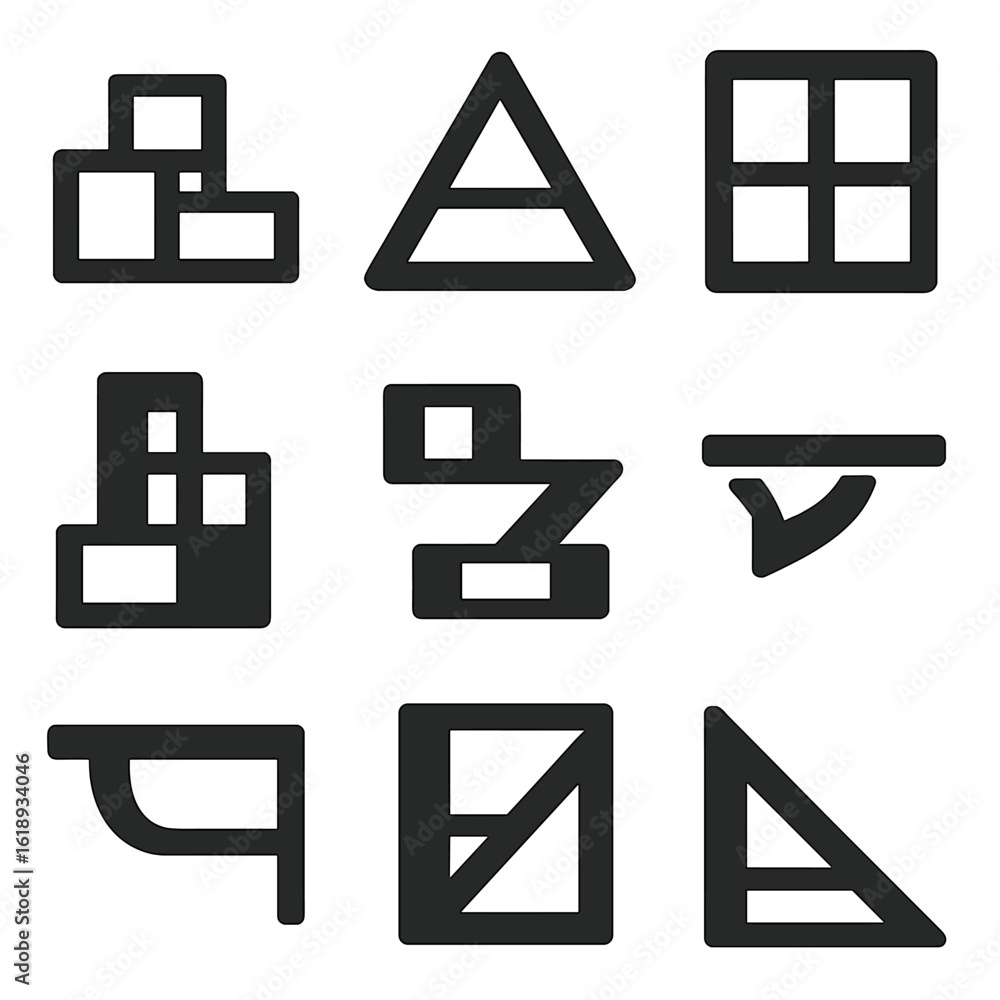 Poster modern geometric bookshelf icons. solid, filled icons set of geometric bookshelf with modern design: