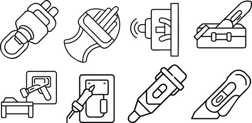 Tools Collection: A comprehensive collection of essential tools, each meticulously rendered in a bold line art style. Ideal for projects that demands precision and visual clarity.