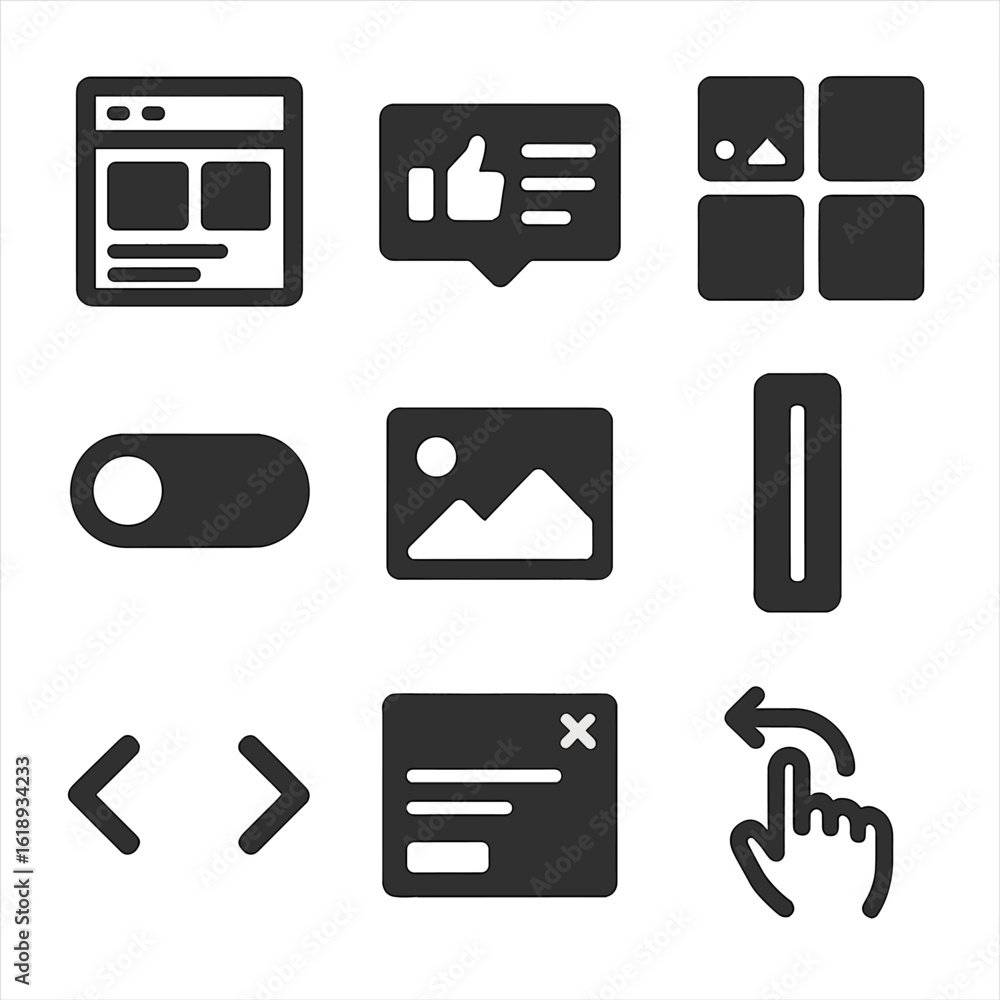 Aufkleber modern ui icon set. solid, filled icons set of visual recommendation interfaces: ui wireframe, recom