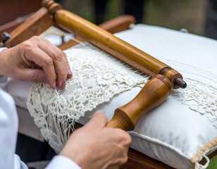 Lacemaking, hands, machine