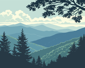 Panorama Mountain Vector | Scenic Mountain Panorama View