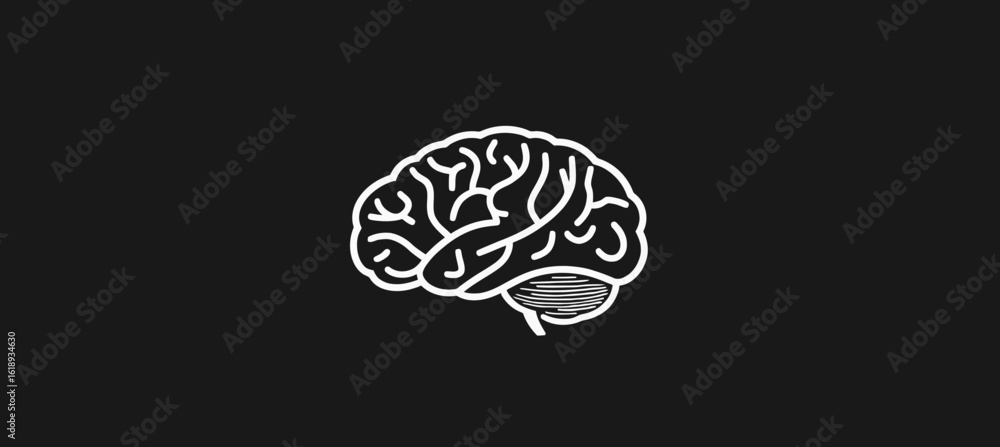 Poster a neurology icon is available in a line style with white and black coloring, part of a neurology col