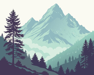 Watercolor Style Mountain Vector | Hand Painted Mountain Style Vector