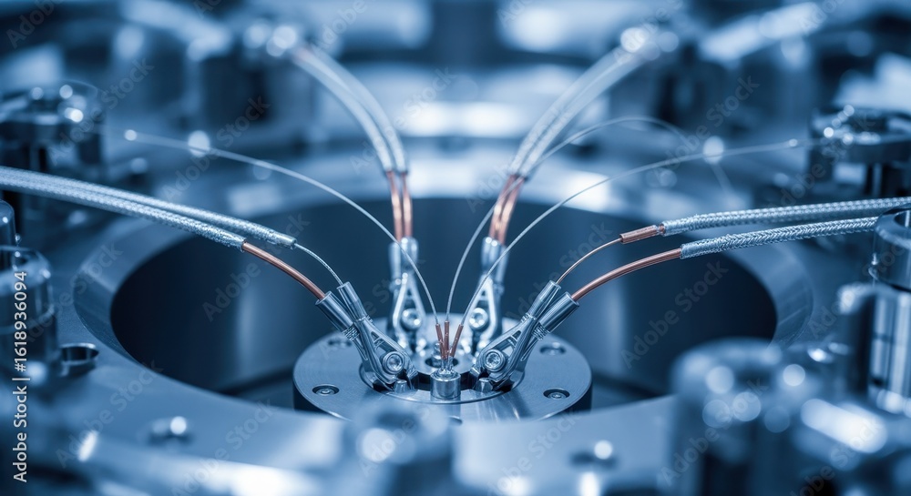 Poster perspective emphasizing the thermal anchoring points where quantum annealer elements are connected w