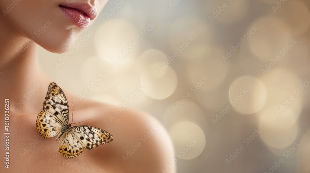 Aufkleber calming transformation abstract concept featuring a butterfly resting gently on smooth skin tones ag