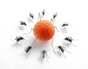 Mosquitoes surrounding an orange orb