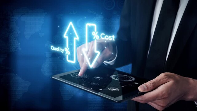Business concept showing cost reduction and quality increase using Lean, Six Sigma, and Total Quality Management (TQM) to enhance efficiency, value, and customer satisfaction. Muxer