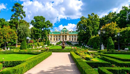 Fototapeta premium Grand palace with manicured gardens