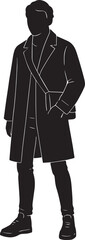 Stylish person wearing a long coat and carrying a bag male silhouette
