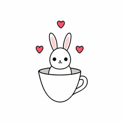 Sweet Teacup Bunny with Pink Hearts Flat Clipart