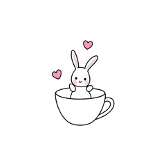 Love Bunny in Tea Cup Cute Romantic Clipart Design